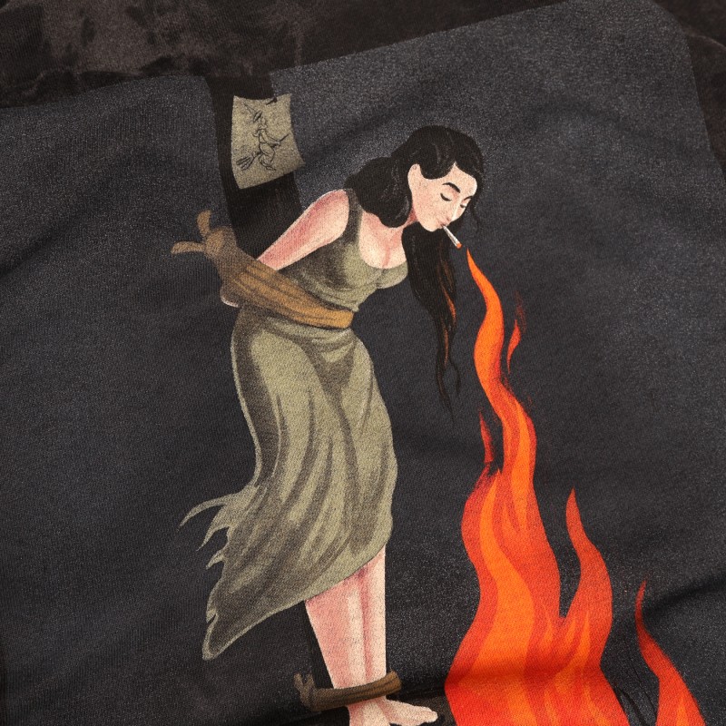 Толстовка Unif washed с принтом Witch on fire black